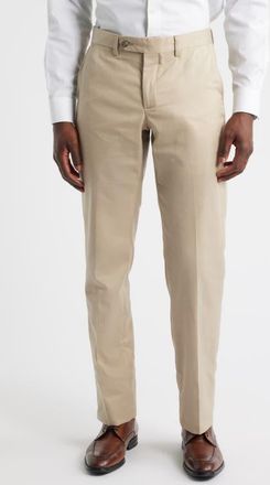 Berle Trim Fit Flat Front Lyocell & Cotton Twill Chinos in Khaki at Nordstrom, Size 40
