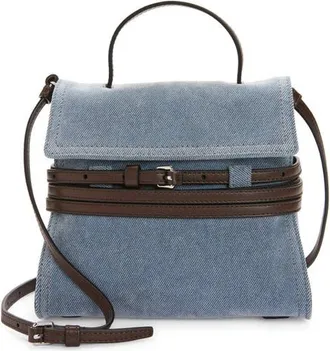 Moschino Tie Me Denim Handheld Bag in Sky Blue/dark Brown at Nordstrom