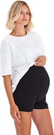 Accouchée Super Soft Foldover Waistband Maternity Shorts in Black at Nordstrom, Size X-Large Eu