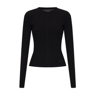 Yohji Yamamoto Tops, Dames, Zwart, S, Katoen, Top met logo