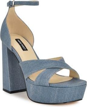 Nine West Vicky Ankle Strap Platform Sandal in Light Blue at Nordstrom Rack, Size 8