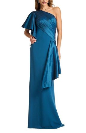 Tadashi Shoji Draped One-Shoulder Mixed Media Gown in Cerulean at Nordstrom, Size Xx-Large