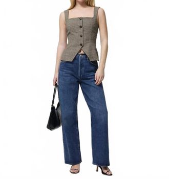French Connection Houndstooth Wool Sleeveless Top In Brown Multi