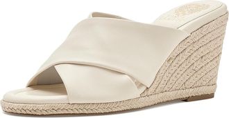 Vince Camuto Fisella Cross Band Espadrille Wedge Sandals Womens Wedge Shoes Creamy White : 8.5 M, Leather