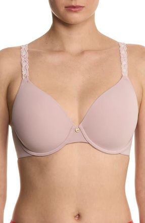 Natori Pure Luxe Underwire T-Shirt Bra in Pink Velvet/ivory Rose at Nordstrom, Size 32Dd