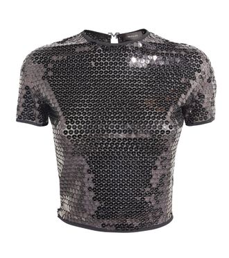 MUGLER Short-Sleeved Sequinned Blouse Size M