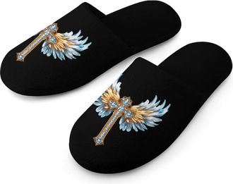 Generic Diamond with Wings Mens Flannel Slipper Soft Non Slip House Shoes Comfy Winter Warm Indoor Outdoor Slippers