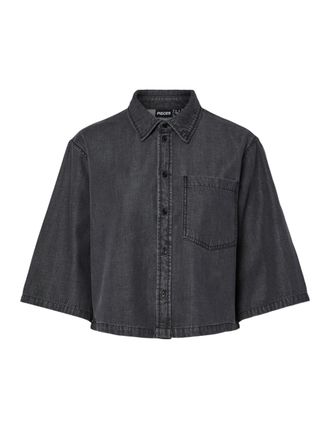 Pieces Pcjasmine 3/4 Cropped Denim Shirt, Black Denim, M