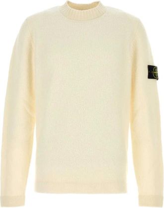 Stone Island Fancy Yarn Sweater - Heren - Ronde hals truien - Beige - XL - Wol - Truien & Vesten