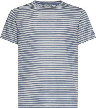 MC2 Saint Barth Tops, Heren, Blauw, M, Katoen, Gestreepte Katoen-Linnen T-shirt
