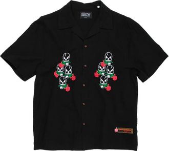 Pas de Mer Camicia in lino e cotone con ricamo Skull - Nero