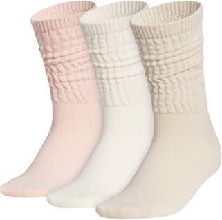 adidas Scrunch Athletic 3-Pack Crew Socks in Blush Pink/White/Beige at Nordstrom Rack, Size Medium