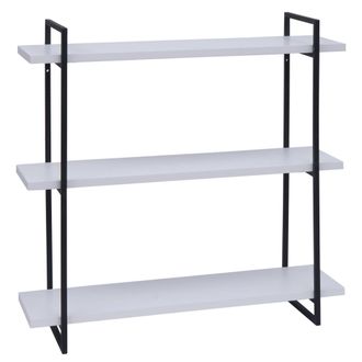 Hhg Estante De Pared Hhg-631, Estante Colgante, Estante Flotante, 3 Estantes Madera Maciza Industrial 60x60x18cm, Blanco, Metal Negro