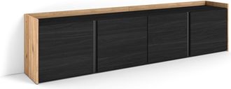 Skraut Home Skraut Home - Mueble Tv, Televisi&oacute;n, Muebles De Sal&oacute;n, Almacenaje, 207x35x50 Cm, Para Tv Hasta 80, Con Almacenamiento, Estilo Moderno, Negro Y Roble