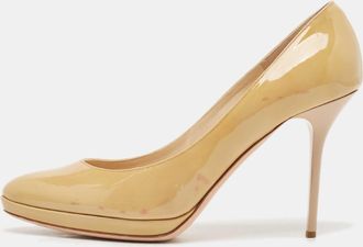 Jimmy Choo London Beige Patent Leather Platform Pumps