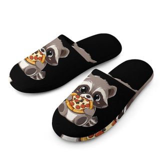 Generic Raccoon Eating Pizza Mens House Slippers Slip Indoor Slipper On Shoes Warm Outdoor