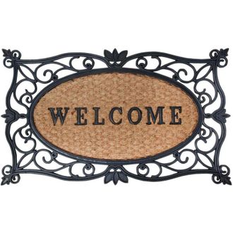 AC-D&eacute;co Ac-deco - Esschert Design - Zerbino in gomma a lavorazione artistica, inserto centrale in fibre di cocco decorato con scritta Welcome, da circa 75