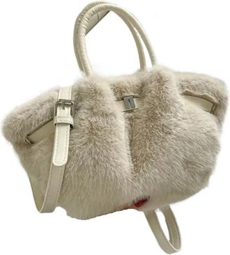 Generic Womens Plush Bags Plush Ruched Hobos Women Handbags Soft Small Tote Bag Autumn And Winter Stylish Shoulder Crossbody Bags(Beige)