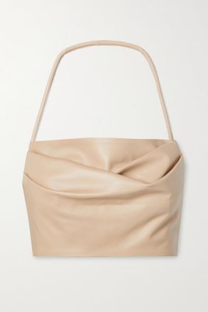 Balmain Cropped Gathered Leather Halterneck Top - Neutri