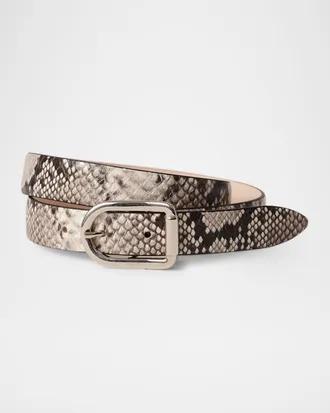 D&eacute;hanche Mija Snake-Embossed Leather Skinny Belt