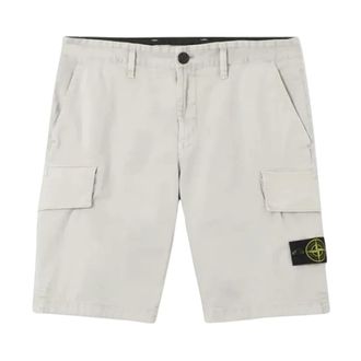 Stone Island Casual Shorts, male, Gray, Size: W36 Cotton Stretch Broken Twill Shorts