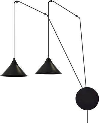 Wonderlamp Aplique de pared ajustable con cable de 5m y 2 pantallas negras