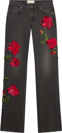 Blumarine Sequin-embroidered Wide-leg Jeans
