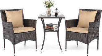 Costway Costway Set Di Mobili Da Patio 3 Pezzi,set Di Mobili In Rattan Per Esterni,set Da Conversazione Da Esterno,tavolo E Sedie Bistro In Rattan,set Di Mobi