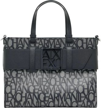 A|X Armani Exchange Borsa Tote con Stampa Logo e Chiusura a Zip - - Bags - Donna - Nero - ONE SIZE