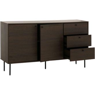 Hhg Hhg - C&oacute;moda 292, Aparador, 3 Cajones 2 Puertas, Estilo Escandinavo Metal Madera Melamina Mvg 85x150x40cm, Marr&oacute;n Oscuro