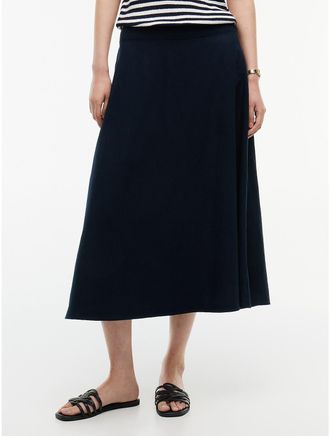 Tommy Hilfiger Womens Linen-Blend Midi Skirt - Navy Blue - XXL