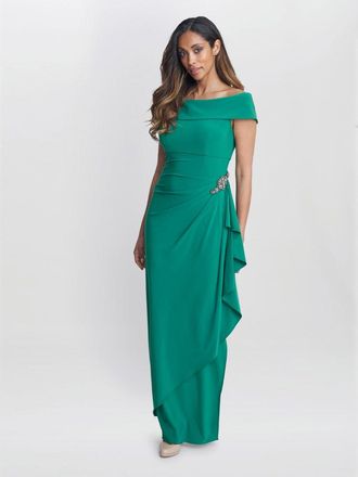 Gina Bacconi Womens Jodie Off Shoulder Jersey Dress With Hip Detail - Green - Size 20 UK