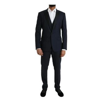 Dolce & Gabbana Dark Blue Wool 3 Piece Suit