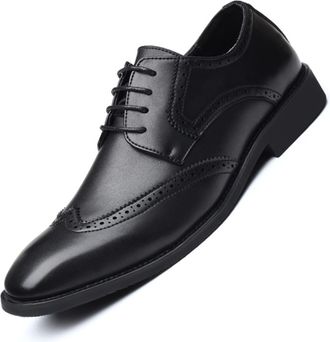 Generic Oxford Dress Shoes for Men Lace Up Derby Shoes Wing tip Burnished Toe PU Leather Low Top Non Slip Rubber Sole Party(Black,10.5 UK)