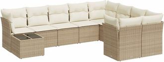 vidaXL Juego De Sof&aacute;s Jard&iacute;n Con Cojines Beige 10 Pzas Rat&aacute;n Sint&eacute;tico Vidaxl
