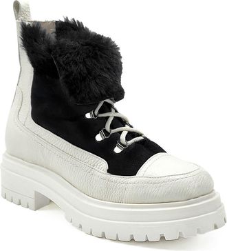 BEAUTIISOLES Francy Genuine Shearling Lined Platform Boot in Black White at Nordstrom, Size 11