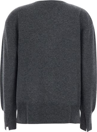 Semicouture Womens V-Neck Pullover Grey Cashmere Wool Tops Top