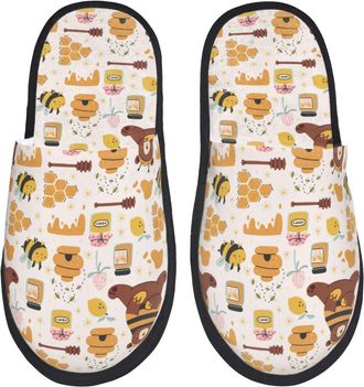 Generic Cute Bee Honey Jar Hive Bear Women Men House Shoes Soft Shoes Non-Slip Slippers For Bedroom Winter Outdoor L