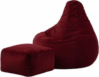 Icon Brand Puf reclinable con reposapi&eacute;s en respaldo alto y pana rojo burdeos