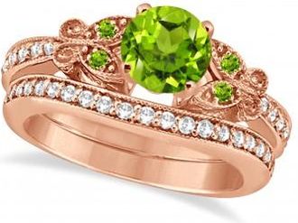 Allurez Butterfly Genuine Peridot & Diamond Bridal Set 18K Rose Gold 0.93ctw