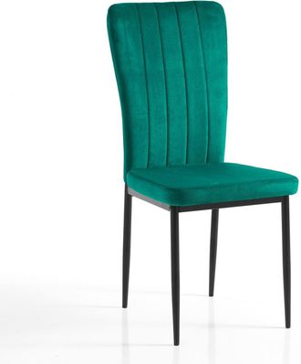 Oresteluchetta Set 4 sillas de microfibra terciopelo verde, patas negras 95x42x53 cm