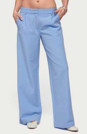 Edikted Pinstripe Low Rise Straight Leg Pants in Light-Blue at Nordstrom, Size X-Small