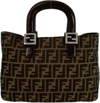Fendi Pre-owned FF Logo Canvas Leather Handbag - Dames - Vintage Handtas - Bruin - ONE Size - Leer - Vintage