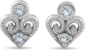 Pompeii3 Vintage Diamond Heart Studs Petite 14k White Gold