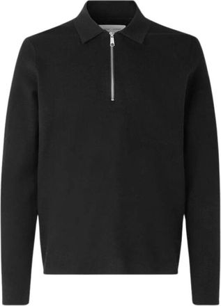 Sams&oslash;e & Sams&oslash;e Half Zip Gebreide Poloshirt - Dames - Polos - Zwart - M - Polyester - Tops