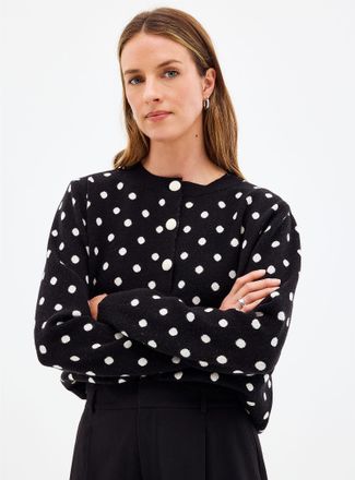 Contemporaine Womens Stretch polka-dotted jacquard Cardigan Sweater