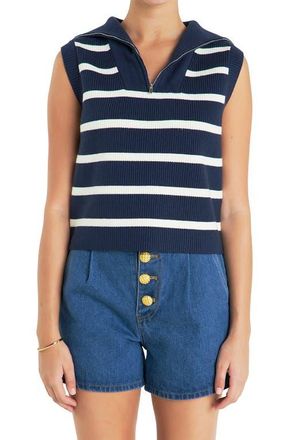 English Factory Stripe Sleeveless Half Zip Sweater in Navy/Ivory at Nordstrom, Size X-Small