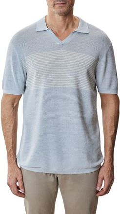 Robert Barakett Orion Stripe Silk & Linen Johnny Collar Polo in Light Grey at Nordstrom, Size Xx-Large