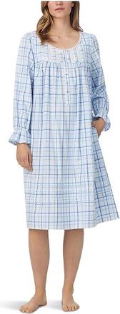 Eileen West Cotton Flannel Long Sleeve Waltz Nightgown Womens Clothing Blue Plaid : XL
