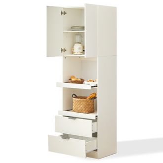 STILVORA Credenza Alta Da Cucina Con 1 Anta, 2 Cassetti E 2 Ripiani Aperti Per Cucina O Sala Da Pranzo In Mdf 59.5 X 45 X 200 Cm Bianco